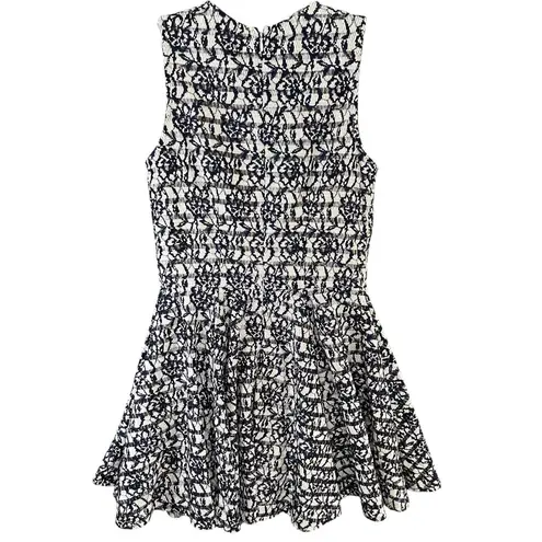 Maison Jules Dress S Beige Blue Floral Lace Overlay Sleeveless Fit Flare Party