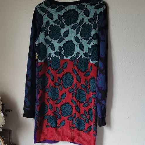 Betsey Johnson  Vintage Multi Print Mini Drees Sweater 80's Style Retro  Size L