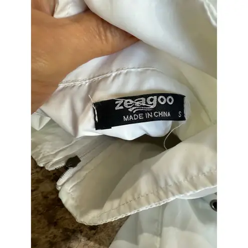 Zeagoo Women's  White Full Zip Hooded Windbreaker Jacket S