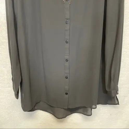 Susan Graver Susan Graver Artisan Black Beaded Sheer Long Sleeve Button Down Shirt Size 10