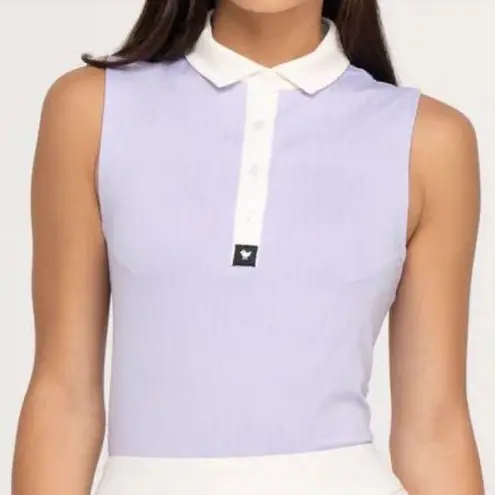 Bad Birdie Fitted Sleeveless Polo Top in White and Lavender M Size M