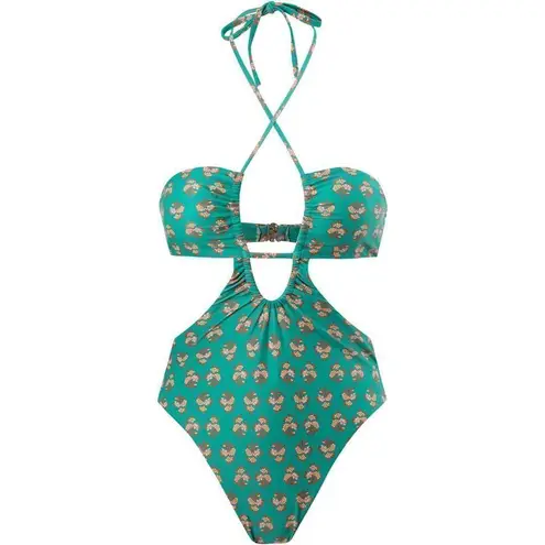 Womens Teal Green Boho Indian Henna Monokini With Sarong Small NWOT