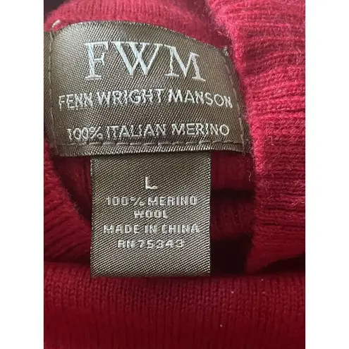 Women’s FWM 100% merino wool red mock neck sweater L fitted ribbed cuffs UK Size L