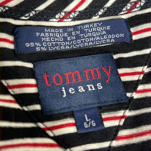 Tommy Hilfiger TOMMY JEANS BLACK WHITE RED STRIPED LONG SLEEVES TSHIRT SMALL