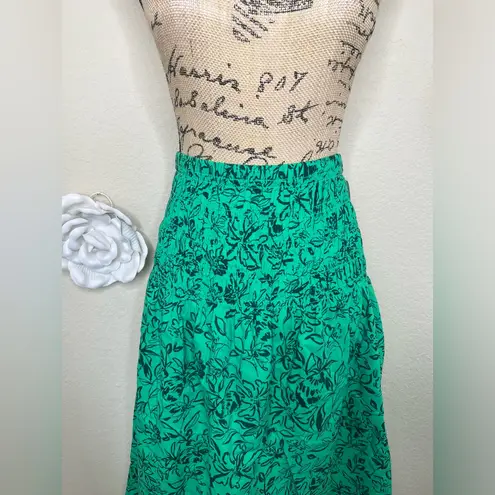 NTM: Isabel Maternity Green Floral Elastic Smocked Waist Skirt NWT Sz M