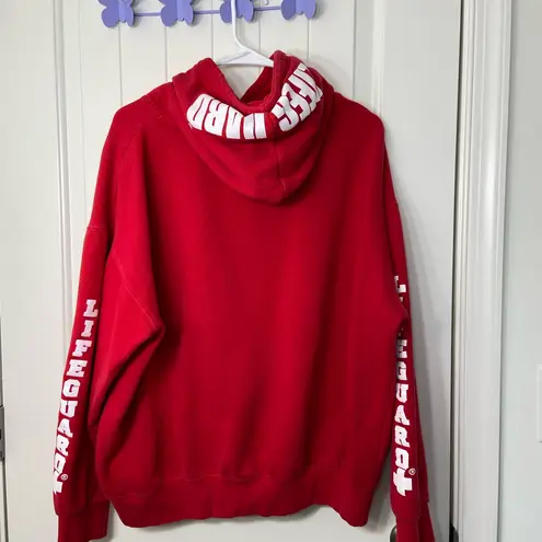 Lifeguard EUC women’s red white pullover hooded sweatshirt warm comfy lounge XL