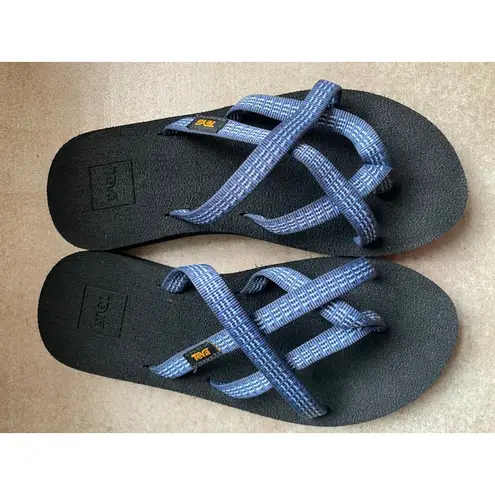 Teva Blue Strappy Sandals 6 Hiking Travel Comfy Outdoors Granola Trail Repreve