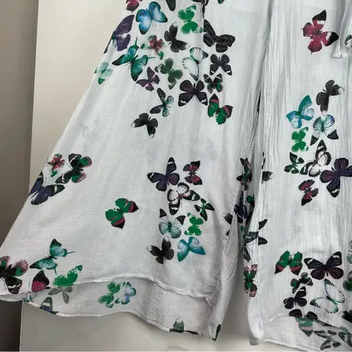 Y2K Gauzey Flowy Butterfly Wide Leg Crop Pants Sz S/M High Rise Tie Front Blue Size M