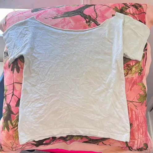 y2k i love hong kong cut off shoulder short sleeve t shirt White