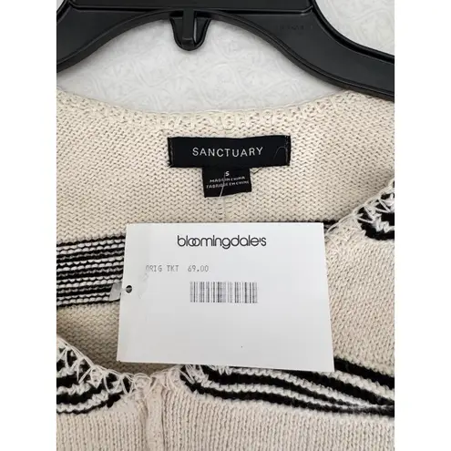 Sanctuary  Striped V-Neck Pullover Sweater Relaxed Fit Cream Black Size‎ S