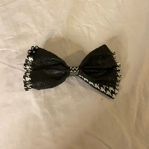 Handmade Preppy Houndstooth Glitter Hair Bow Black White Clip Barrette