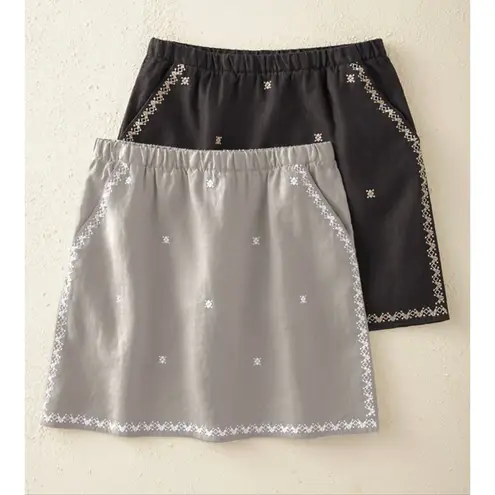 Garnet Hill NWT 100% linen embroidered grey skirt size 14
