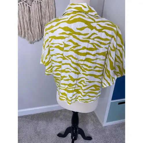 Marc New York Linen Yellow Zebra Print Button-down Crop Top Shirt Large