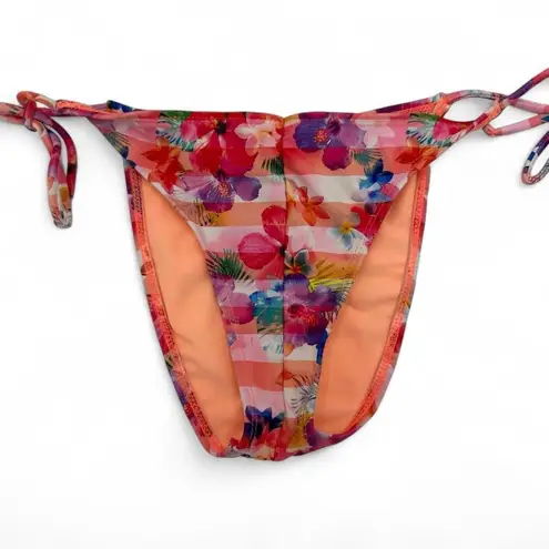 Unbranded Cheeky Floral Tropical Stripe Tue Sides Bikini Bottom Small White
