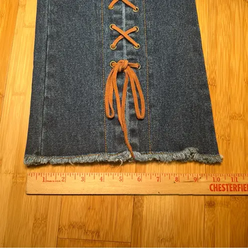 Women’s Traxx Vintage Cowboy Western Laced High Rise Blue Denim Jeans, Y2K|Sz:14