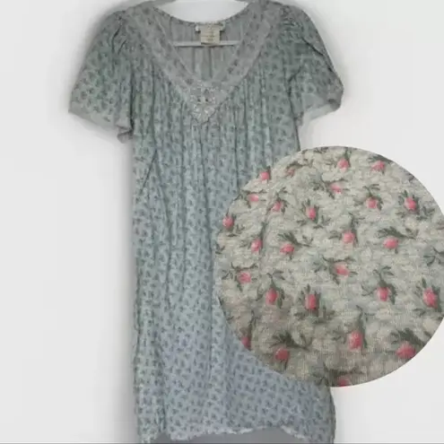 Miss Elaine Nightgown Women’s M Blue Floral Short Sleeve Sleepwear Cottagecore Size M