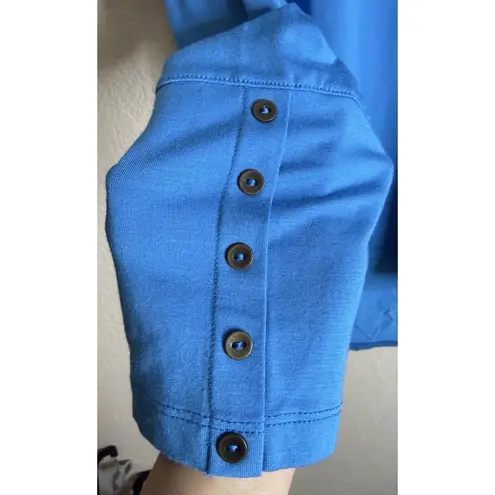 Soft Surroundings  Womens XL Blue Knit Tunic Top Long Button Sleeve Preppy Beach