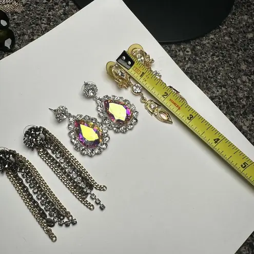 Sparkly Statement Rhinestone Mix Dangle Drop Pierced Earrings Lot Of 3