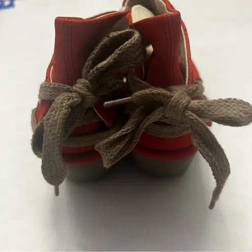 Fly London Yull Red Perforated Nubuck Peep-Toe Wedge Sandals size 40 (9-9.5)