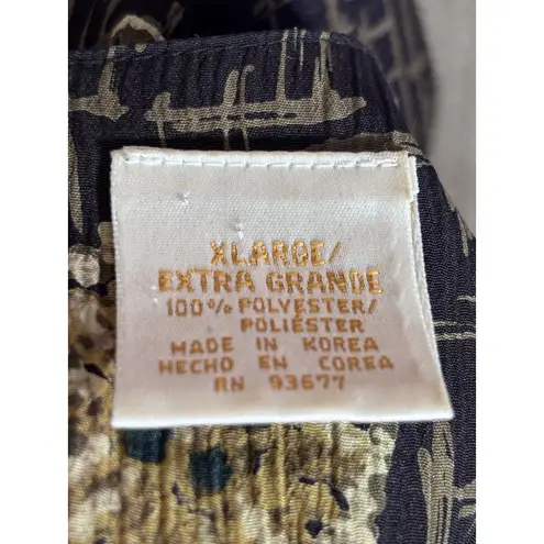 Vintage 90s Abstract Blouse Navy Blue Gold XL Vintage Art Teacher Eclectic Top