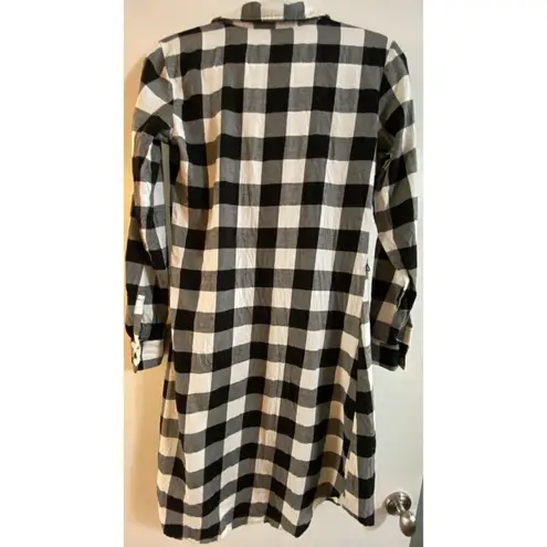 Place Plaid Black and White Long Sleeve Collared Flannel Dress Women's Sz XS