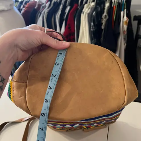 Vintage Handmade Tan Genuine Leather Woven Indie Drawstring Shoulder Bag