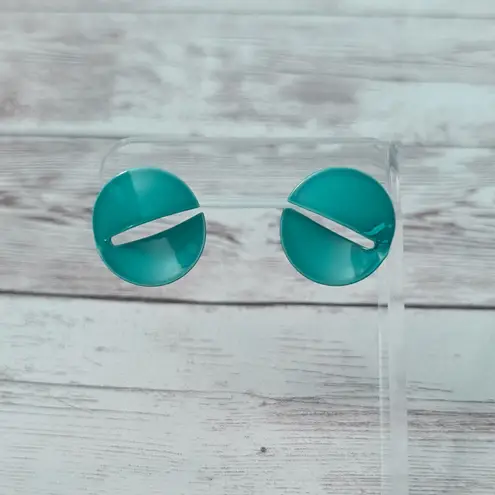 Vintage Stud Earrings For Pierced Ears Unusual Teal 7/8"
