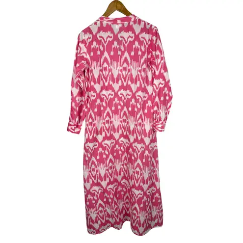 LIVRO Oversized Classic Kurta Caftan Ikat Pink & White Pockets Size XS