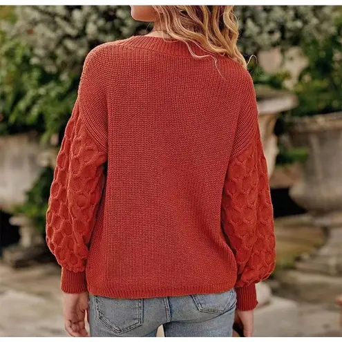 Pretty Garden Womens Cable Knit Sleeve Ribbed Pullover Sweater Rust Small NWT Red