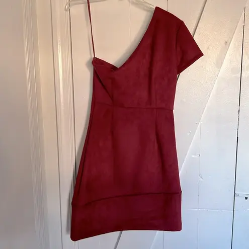 Nsr NWT  Merlot Red Faux Suede Joanna One Shoulder  Mini Dress M