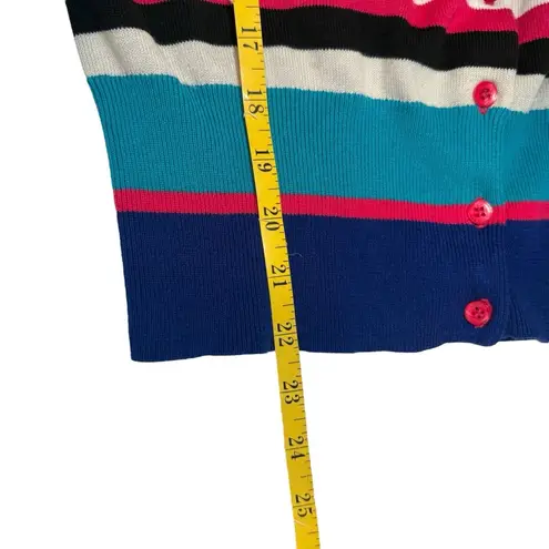 Jillian Nicole Stripe Colorful 3/4 Sleeve Cardigan Sweater LG Rainbow Runs Small