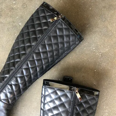 Quilted Black Leather Heeled Tall Boots Size 6.5
