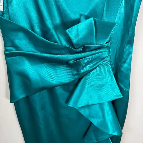 Eliza J Ruffle Satin Mermaid Maxi Gown Women's 14 Jade Green Formal Slit NWT