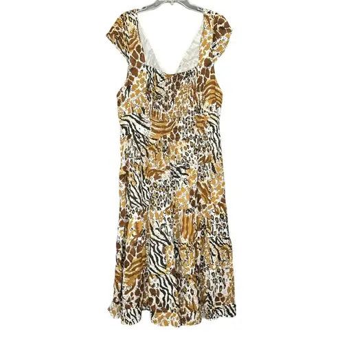Jane Ashley Vintage Woman Leopard Print Smocked Midi Sundress
