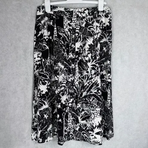 Grace Elements  Linen Blend Black White Tropical Floral Midi Skirt Size 12