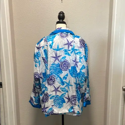 Lavon Vtg Blue Purple White Track Jacket Seashells Floral Geometric Starfish L