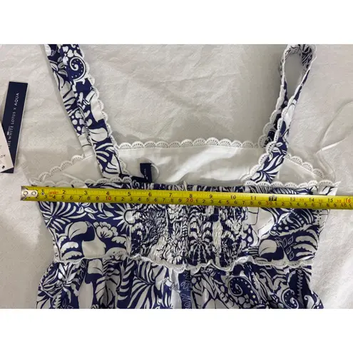 The White Lotus x Aqua Maxi Dress Blue White Print Sleeveless Pockets XS
