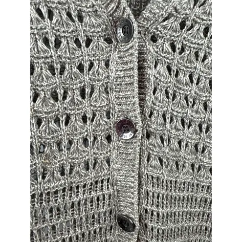 DKNY Jeans Womens Small Gray Crochet Knit Cardigan Sweater 58% Cotton 42% Acryli