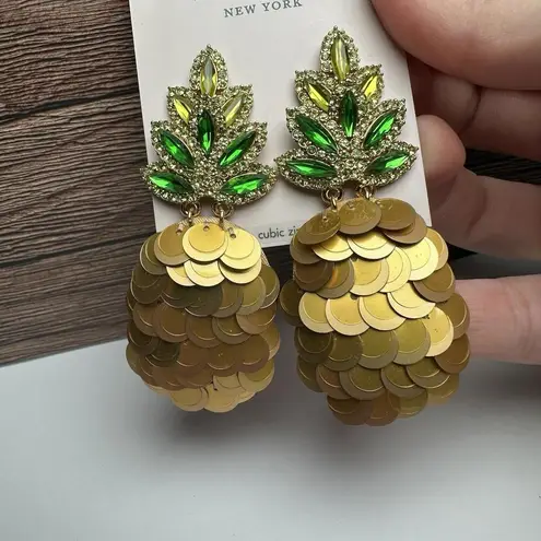 Kate Spade By The Pool Pineapple Fruit Sequin Rhinestone Pierced Dangle Earrings Gold