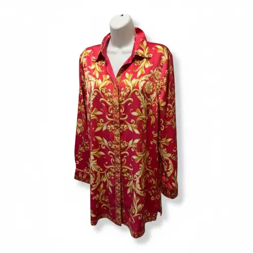 Chico's Chico’s Satin Pink Gold Classy Scrolled Print Button Front Blouse Sz 2~12/14 - Image 2