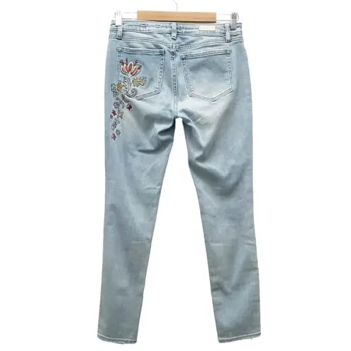 Miss Me  Floral Embroidered Distressed Light Wash Skinny Ankle Jeans Size 28 | 6