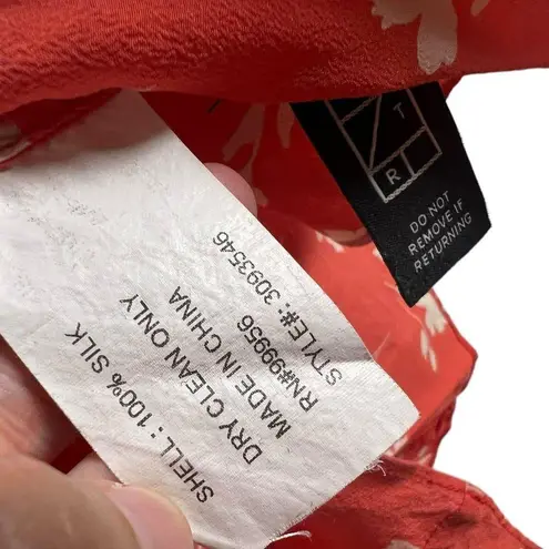 Shoshanna Bronwen Red Floral Print Cold Shoulder Square Neck Silk Top Size Small