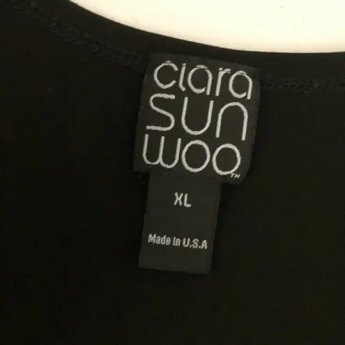 Clara Sun Woo Dress A Line Pleated V Neck Flutter Sleeve Stretch Black Size XL