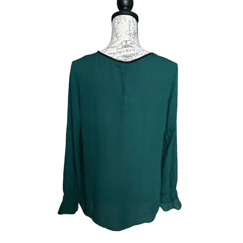 Primark New  Long Sleeve Chiffon Blouse Green w/ Black Trim Keyhole US 6 NWT - Image 3