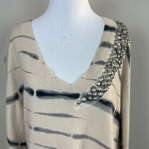 Torn By Ronny Kobo Tunic Sweater M 100% Cashmere Tie Dye Bead Embellishe…