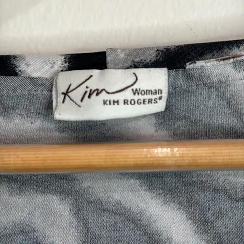 kim rogers Black/Gray 3/4 Sleeve Zebra Print Ruffled Neck Stretchy Top Blouse 2X