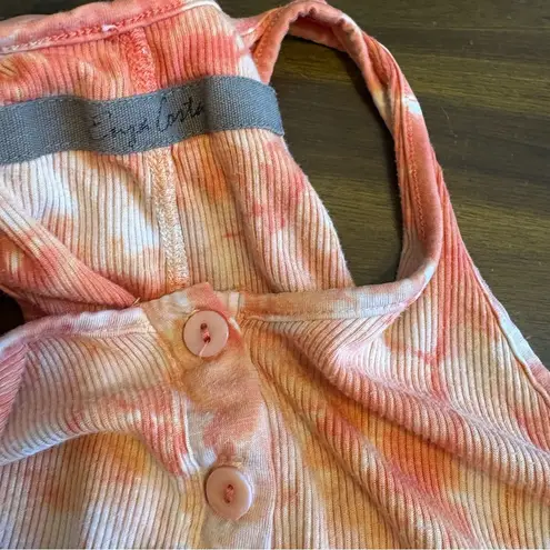 ENZA COSTA Orange Tie Dye Henley Tank Top Ribbed Stretch Small Long Line Pink