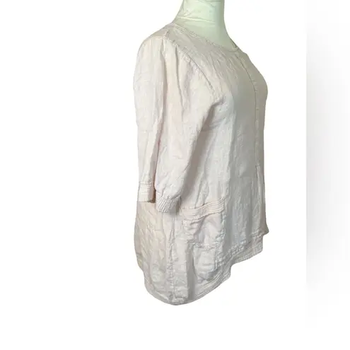 Lungo L'Arno Linen Gauze Tunic Dress Womens 1X Pink Pockets Pintuck Lagenlook