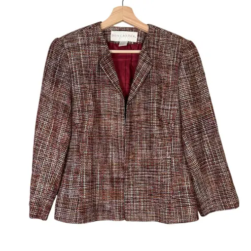 Doncaster Tweed Blazer Jacket Red Brown White Women's Size 4 Silk Career Office