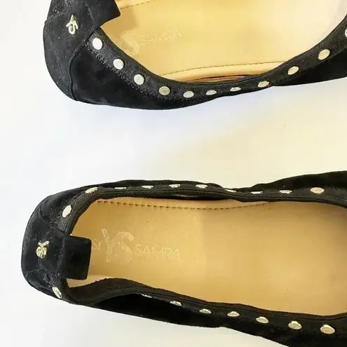 YOSI SAMRA Womens Size 7 Black Suede Gold Studded Foldable Ballet Flats